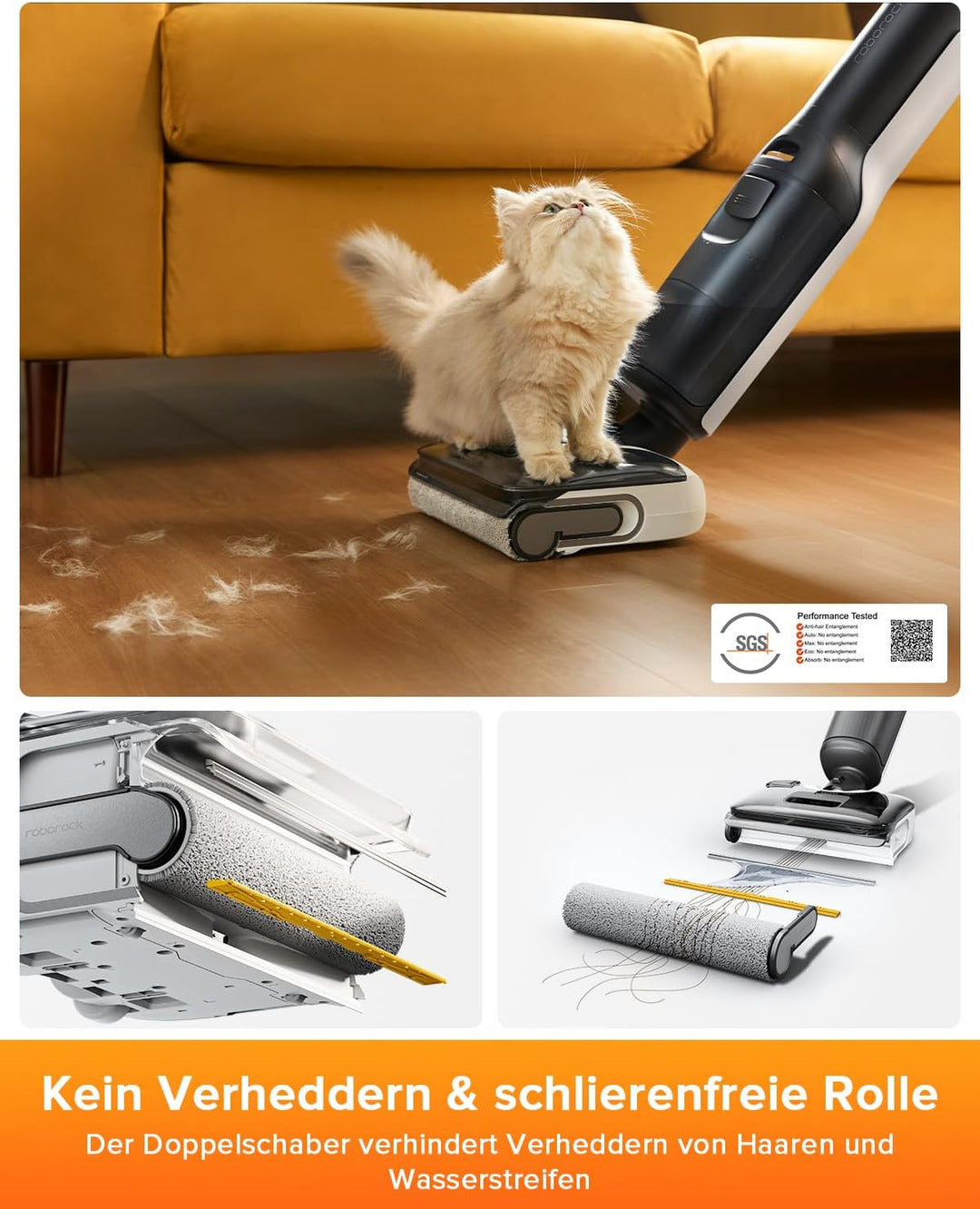 roborock F25 LT Nass Trockensauger, 180° Lay-Flat Saugwischer, 20.000 Pa Staubsauger, 90°C 5 Min Hoc