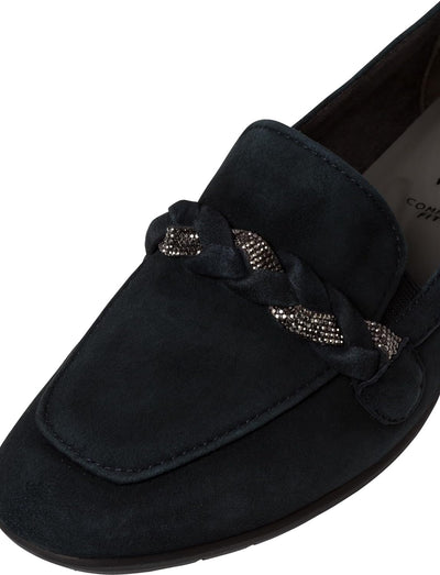 Tamaris Comfort Damen Loafer ohne Absatz aus Leder Business Slippers Comfort Fit 36 EU Weit Navy, 36