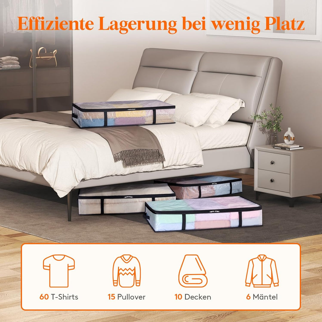 Lifewit 6 Stück Transparente Plastik Unterbett Aufbewahrungstasche, 60L Unterbettkommode Aufbewahrun