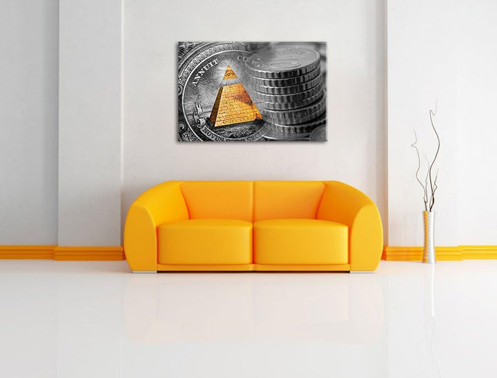 Illuminati Pyramide, black and white Dollar schwarz/weiss Format: 100x70 auf Leinwand, XXL riesige B
