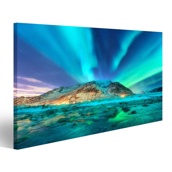 islandburner Bild Bilder auf Leinwand Aurora.Nordlichter in Lofoten-Inseln, Norwegen. Sternenhimmel