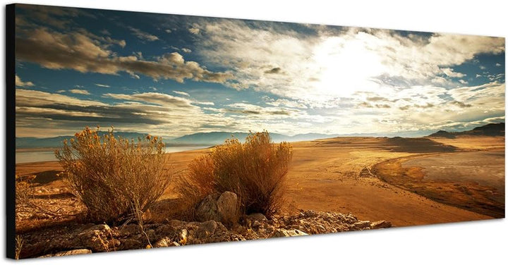 Paul Sinus Art Panoramabild auf Leinwand und Keilrahmen 120x40cm Prärie Landschaft Wolkenhimmel Sonn