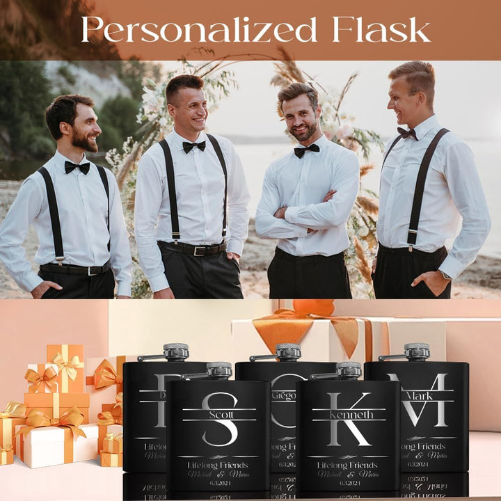 Personalisierte Flasche für Männer, graviert, 170 ml, 304 Edelstahl, individuelle Flasche für Hochze