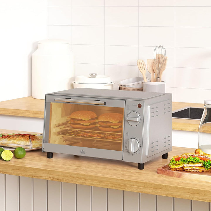 HOMCOM Mini Backofen 9 L 750W 100-230℃ 60 Min. Timer inkl. Backblech, Grillrost, Glas Fenster, Platz