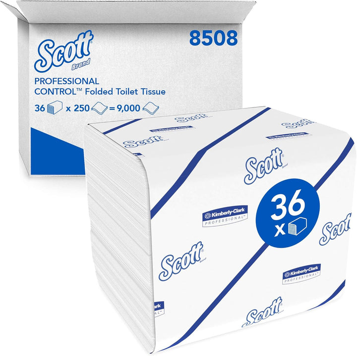 Scott Control Einzelblatt-Toilettenpapier 8508 – 2-lagiges Toilettenpapier – 36 Packungen x 250 Blat