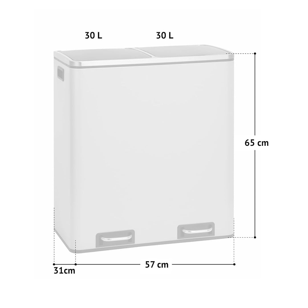 SVITA TM2X30 Treteimer 60 Liter Abfalleimer Mülleimer Design Mülltrennung Papierkorb Küchen-Ordnung