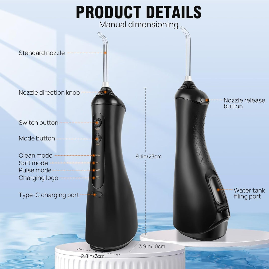 Akku-Munddusche Elektrische Zahnreiniger 320ML, 3 Modi, 6 Jet-Tipps, USB-C Aufladen, 1400mAh Akku, F