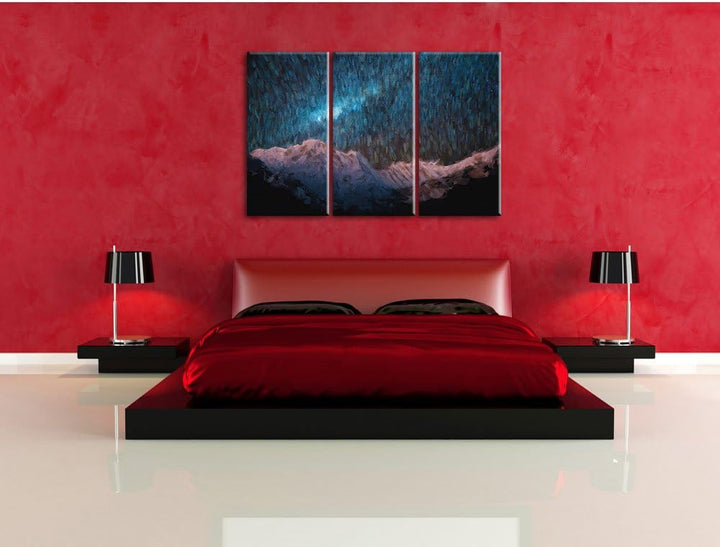 Pixxprint Annapurna bei Nacht Pinsel Effekt 3-Teiler Leinwandbild 120x80 Bild auf Leinwand