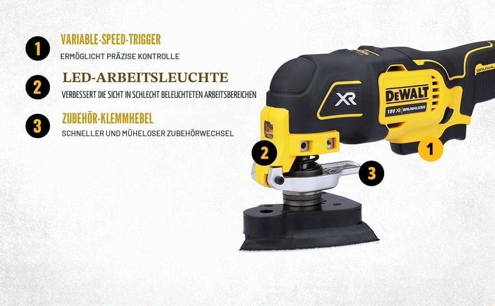 DeWALT DCS356N 18V Li-Ion accu multitool body - koolborsteloos, ohne Akku ohne Ladegerät Einzeln, Ei