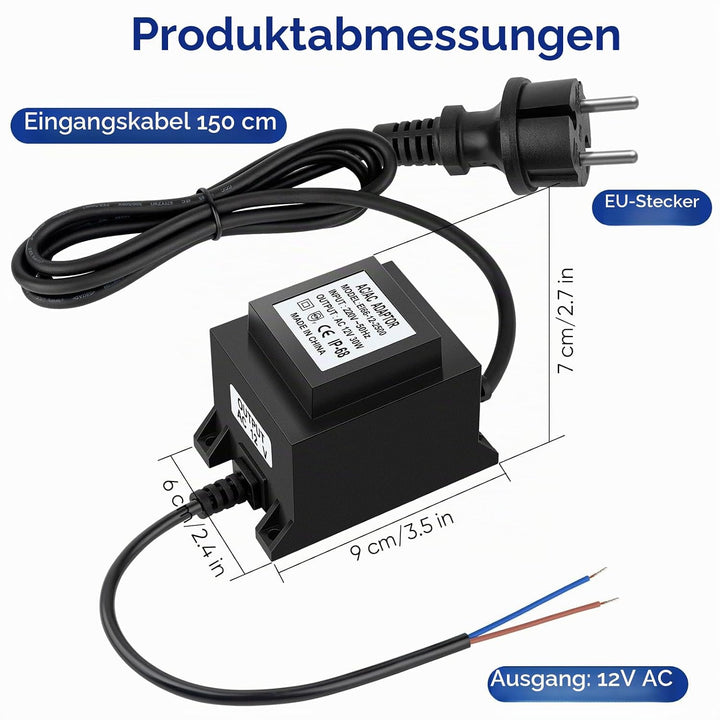 Karyoosi LED Trafo 12V Netzteil AC/AC 30W 2.5A, Aussen Stecker Netzteil Transformator IP68 für LED-B