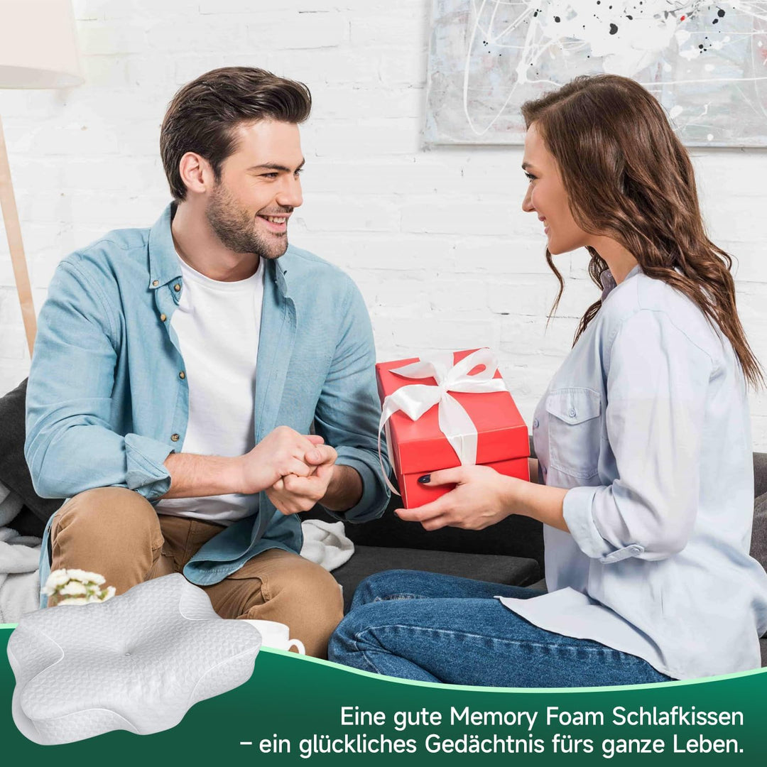 TESQ Ergonomisches Nackenkissen 2-in-1 | Memory Foam, Für Seiten- und Rückenschläfer, 60 x 40 x 9/12