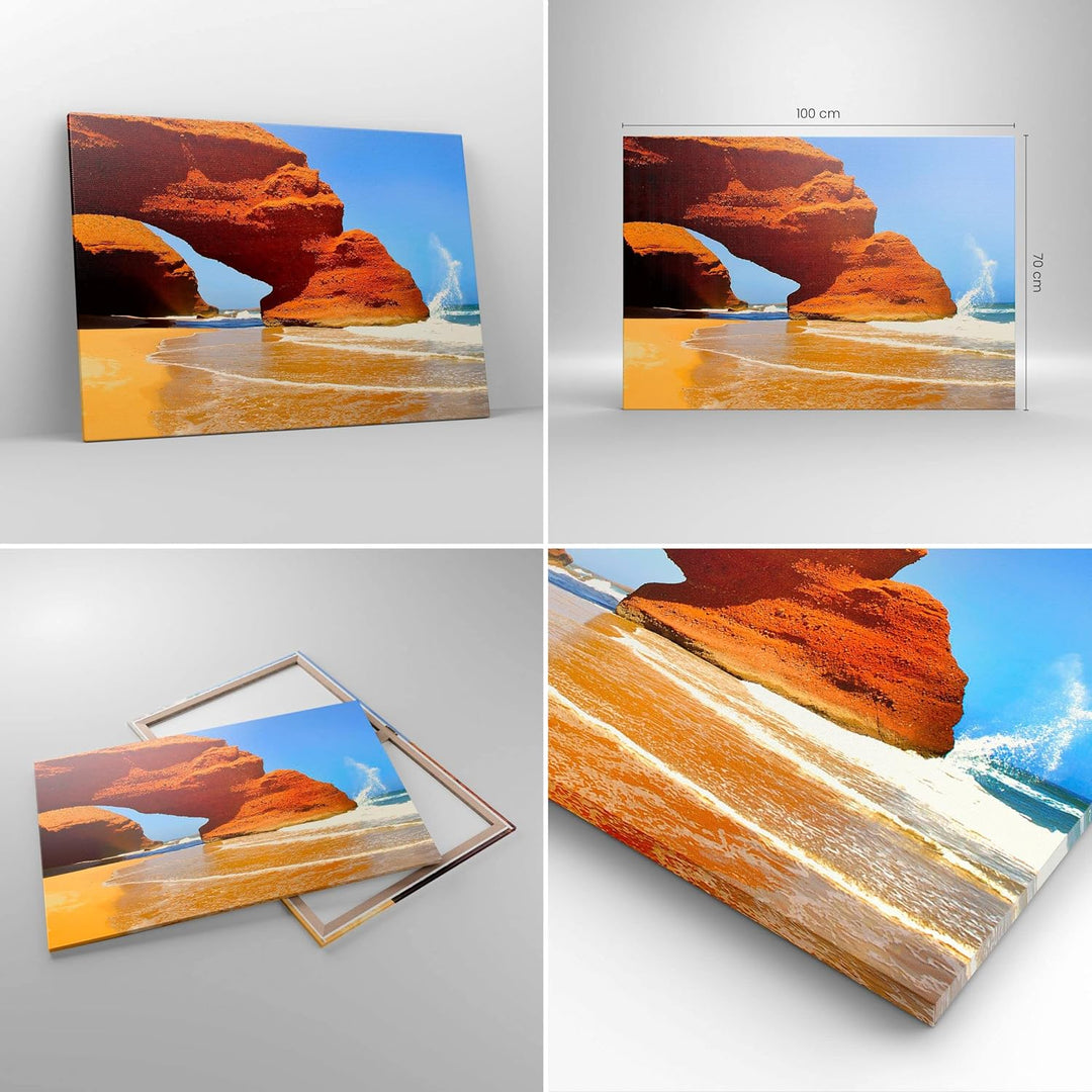 Bilder auf Leinwand 100x70cm Leinwandbild Felsen Sandstein Ozean Natur Gross Wanddeko Bild Schlafzim