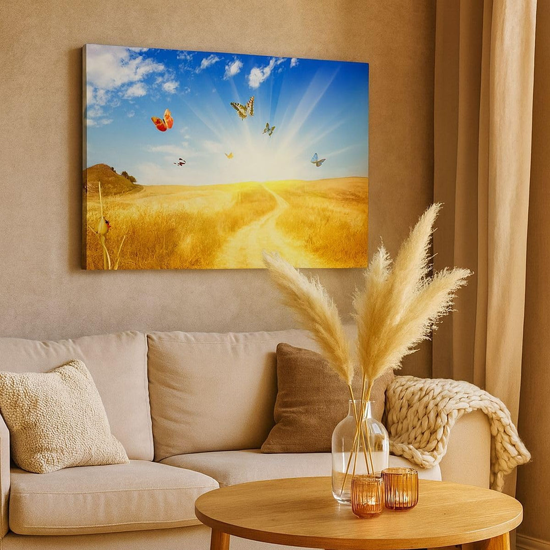 Bilder auf Leinwand Schmetterlinge Wiese Gras Leinwandbild 70x50cm Wandbilder Dekoration Wohnzimmer
