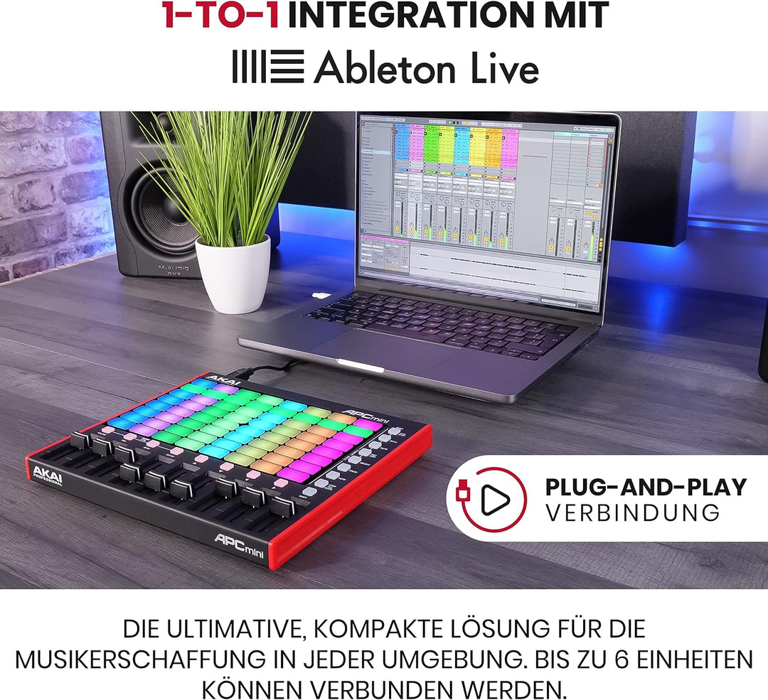 Akai Professional APC Mini MK2 - USB MIDI Pad Controller für Clip Launching mit Ableton Live Lite, 6