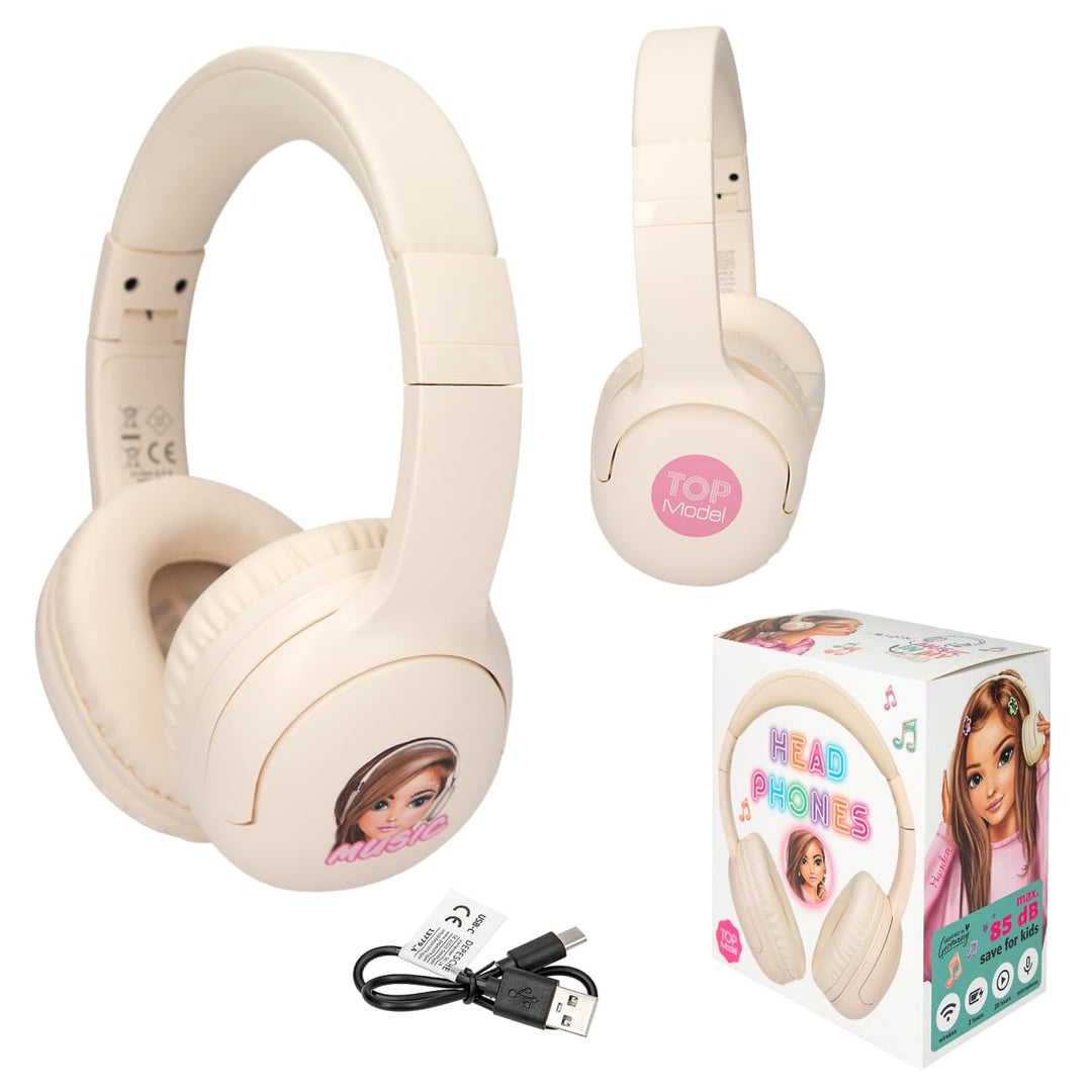 Depesche TOPModel Kinder-Kopfhörer, Bluetooth, max. 85 dB, mit USB-Ladekabel, Beige