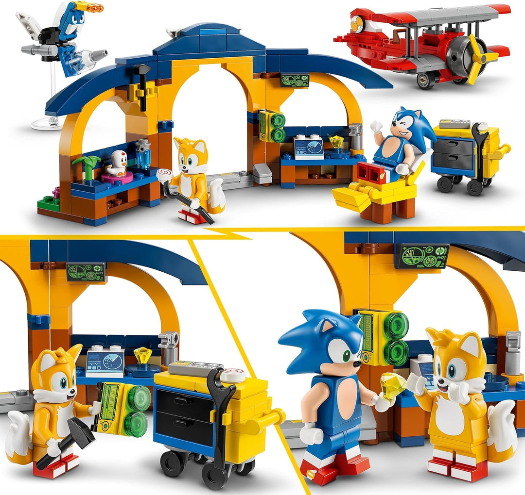 LEGO 76991 Sonic The Hedgehog Tails‘ Tornadoflieger mit Werkstatt Set, Baubares Spiel mit Flugzeug-S