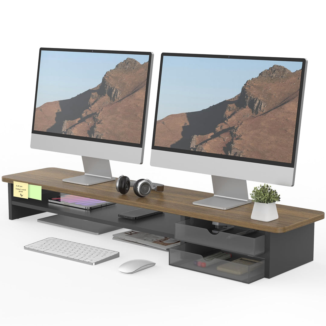 Fenge Dual Monitorständer Riser mit 2 Acryl Schubladen 108cm Grosse Computer Bildschirmständer für P