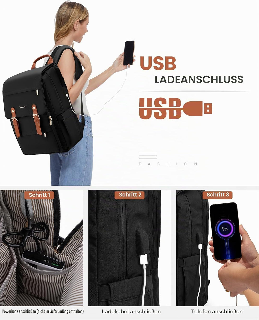 LOVEVOOK Schulrucksack Teenager Mädchen, Rucksack Damen Herren, Wasserdichter Travel Backpack mit La