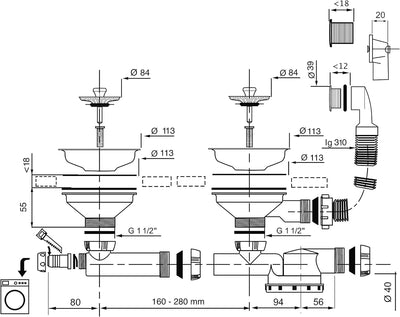 Wirquin Espace 30718722 Ablaufgarnitur für Spüle, D90, 2 Abläufe