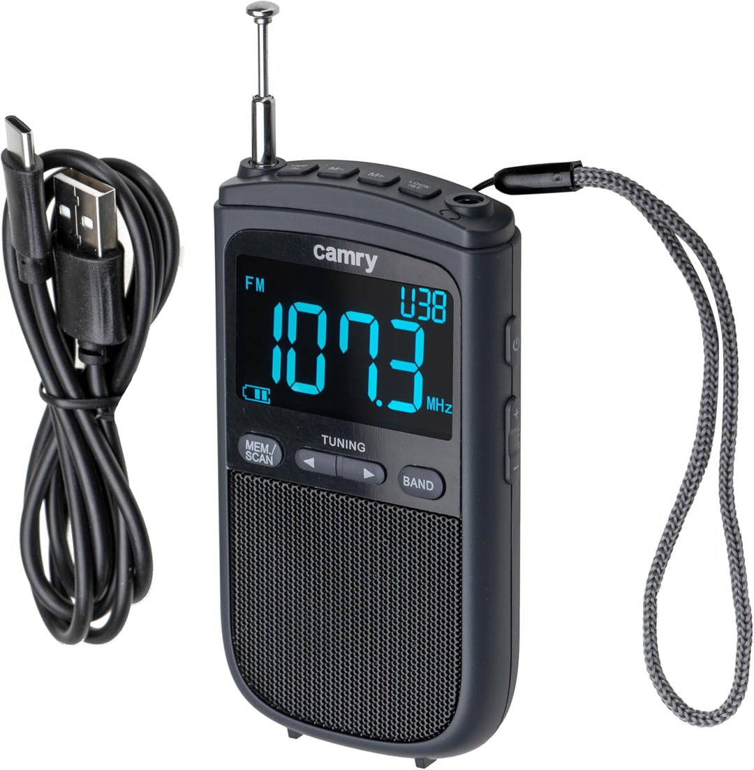 Camry CR 1905 Tragbares Digitalradio, LCD-Display, FM/Am, Akku 900 mAh, USB-C, Teleskopantenne, Schw