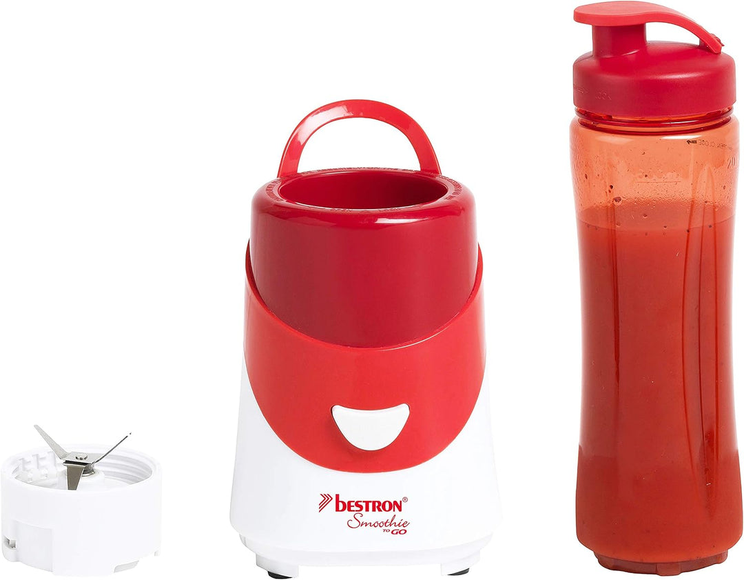 Bestron Smoothie Maker mit Mix-/Trinkbecher, 600 ml, 300 Watt, Rot Smoothie Maker + Trinkbecher Rot,