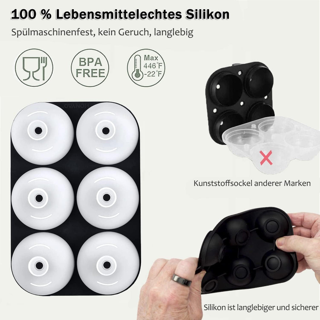 HONYAO Eiswürfelform Kugel Silikon mit Deckel, 5cm Runde Eiskugelform + Quadratische Eisformen BPA F