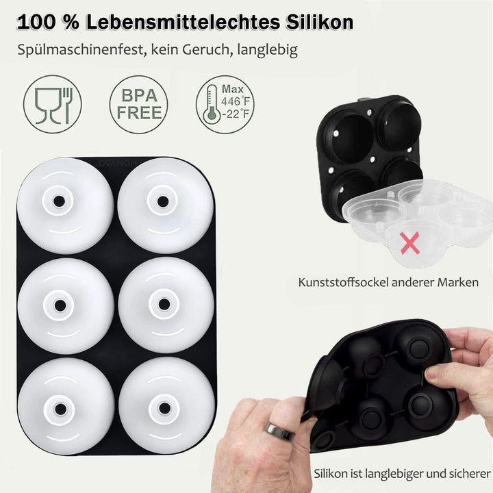 HONYAO Eiswürfelform Kugel Silikon mit Deckel, 5cm Runde Eiskugelform + Quadratische Eisformen BPA F