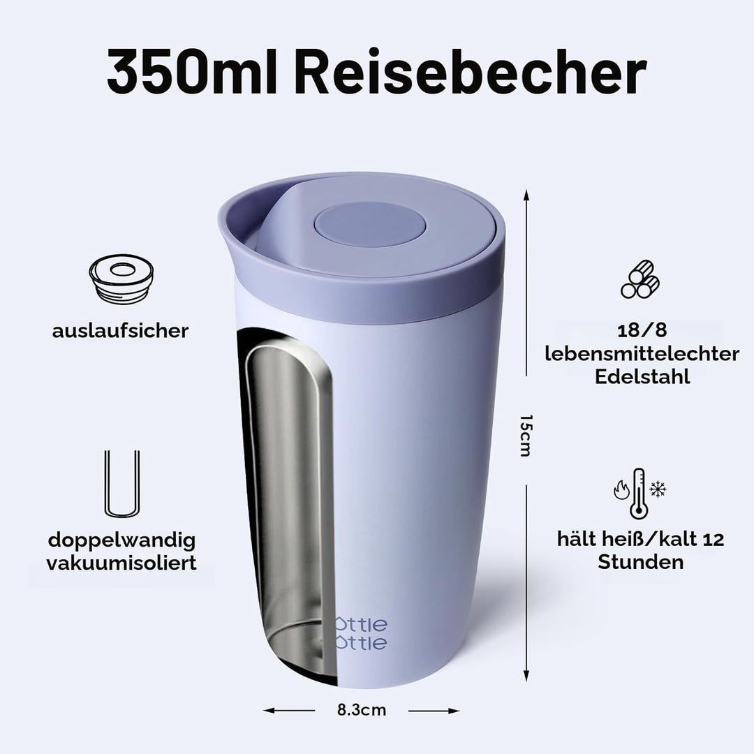 BOTTLE BOTTLE Thermobecher 350ml für Kaffee oder Tee, auslaufsicher und Easy Quick-Press-Verschluss,