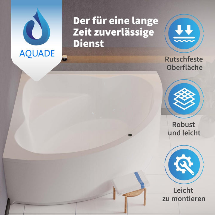 AQUADE Acryl Eckbadewanne 140x140 Modell: Koblenz - Weiss Badewanne Komplettset 140x140 - Badewannen