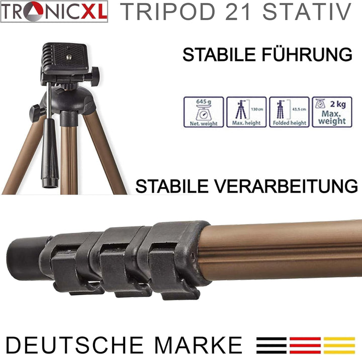 TronicXL 360° Tripod 21 Kamerastativ Stativ DSLR Aluminium 130cm für Dreibein Kamera Ersatzteil für