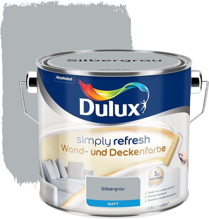 Dulux Simply Refresh Wand- und Deckenfarbe Silbergrau 2,5l 2.50 l (1er Pack) Silbergrau, 2.50 l (1er