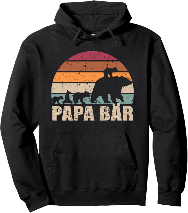 Papa Bär 4 Kinder Vatertag Retro Papa von vier Kindern Pullover Hoodie