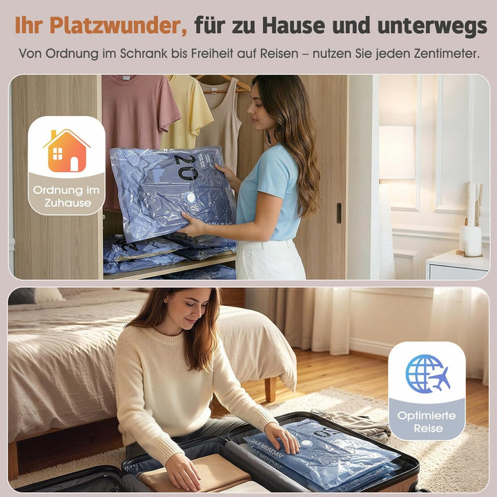 Vakuumbeutel für Kleidung mit Kabelloser Vakuumpumpe in Orange, 12 Stück Wiederverwendbare Vakuumier