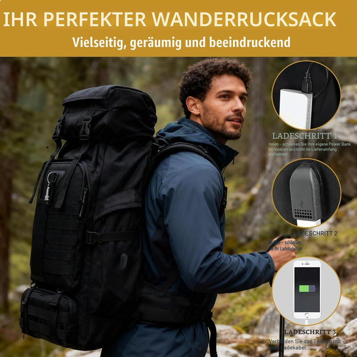 Vaupan Wandern Rucksack, 80L Camping Rucksack, wasserdichte grosse Outdoor Sport Reise Daypack Molle