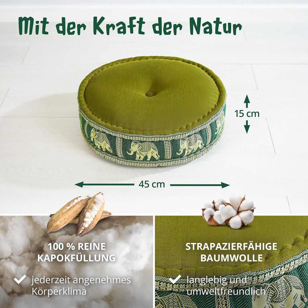 livasia Meditationskissen mit Thaiseide, Yogakissen mit Kapok, Pouf, Bodenkissen für Yoga und Zen Me
