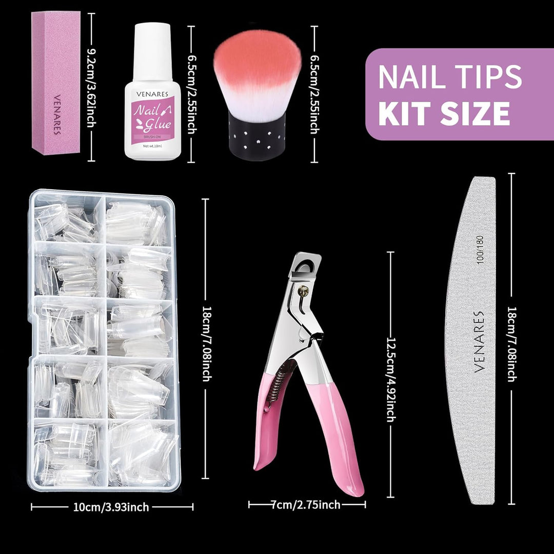 Nageltips für Gelnägel, Venares 500 Stk. Acryl Künstliche Nägel 10 Grössen Nageltips mit Kleber Näge