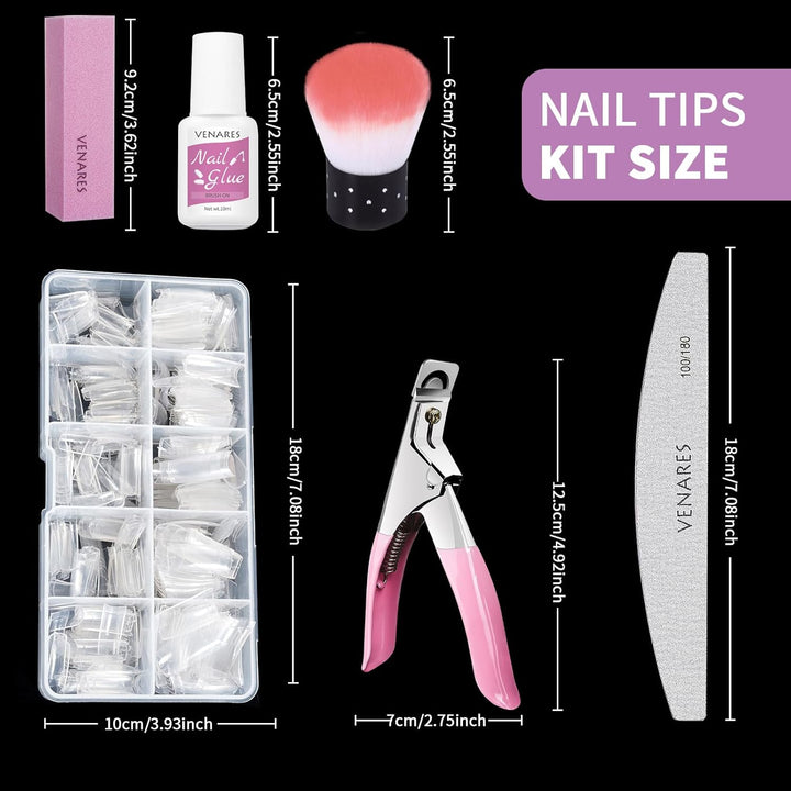 Nageltips für Gelnägel, Venares 500 Stk. Acryl Künstliche Nägel 10 Grössen Nageltips mit Kleber Näge