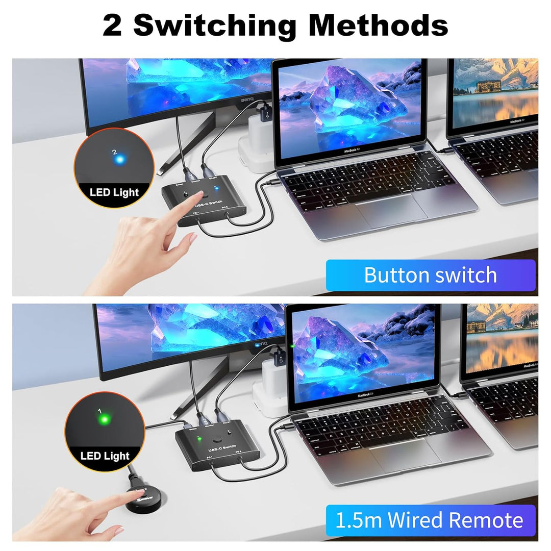 USB C Switch 2 in 1 out, KVM Switch USB C for 2 Laptops 1 Monitor, 4K@120Hz, 10Gbps, 100W PD, USB3.1