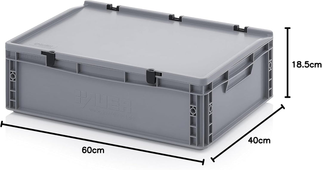 Auer Packaging Eurobehälter-Eurobox 60 x 40 x 18,5 cm mit Scharnierdeckel inkl. gratis Zollstock