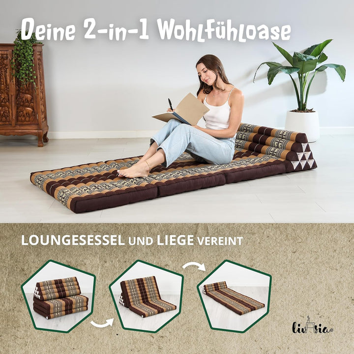 livasia Thaikissen 3 Auflagen für Paare XXL, Dreieckskissen Klappmatratze, extrabreit Kapok, Rückenk
