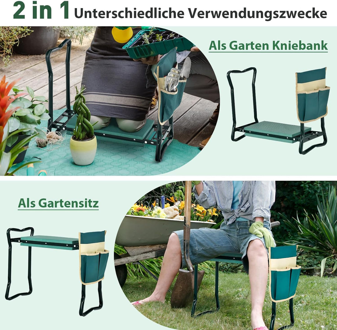 COSTWAY 2 in 1 Kniebank für Gartenarbeit, Gartenhocker klappbar, Garten Arbeitshocker mit EVE-Polste