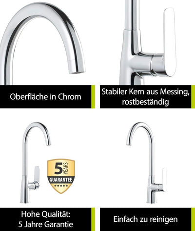 'aquaSu® Spültischarmatur Amelia mit Wasserspar-Mischdüse, Kosten-sparende Kaltwassermittelstellung,