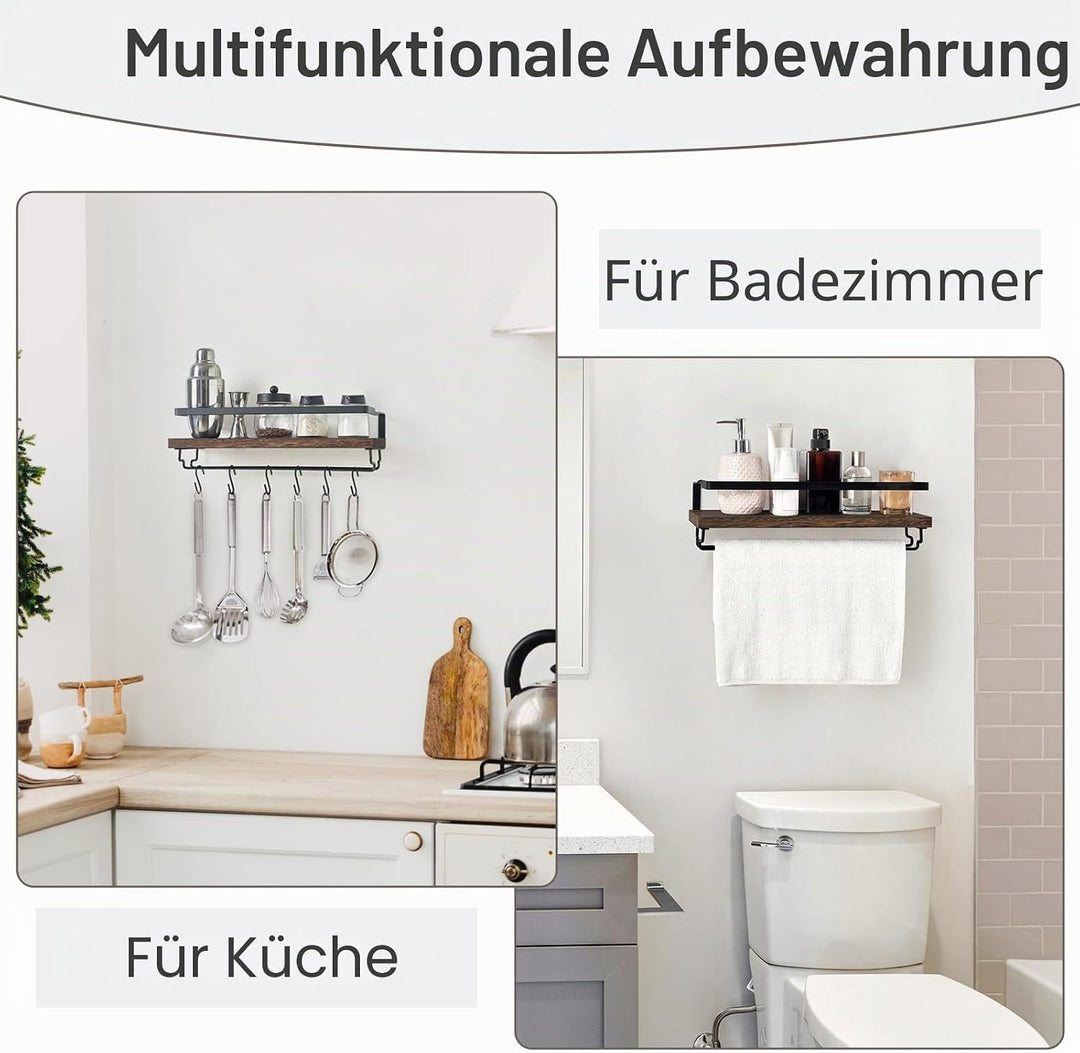 Mkono Wandmontierte Weinregale 2er Set Holz Rustikale Weinflasche Glas Schwimmregale mit Stemware Au