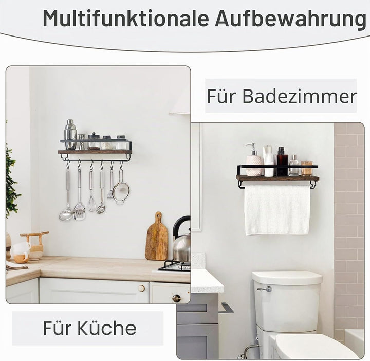 Mkono Wandmontierte Weinregale 2er Set Holz Rustikale Weinflasche Glas Schwimmregale mit Stemware Au