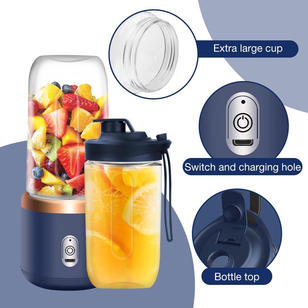 Tragbarer Mixer, TGKYK 400ML Portable Blender mit Tassen, Bürsten und 6 Klingen, USB-Laden Mixer Smo
