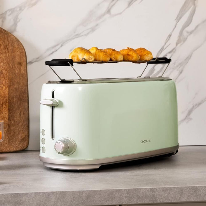 Cecotec Toaster 4 Scheiben Toast&Taste 1600 Retro Double Green, 1630 W, 2 Breite und Lange Schlitze