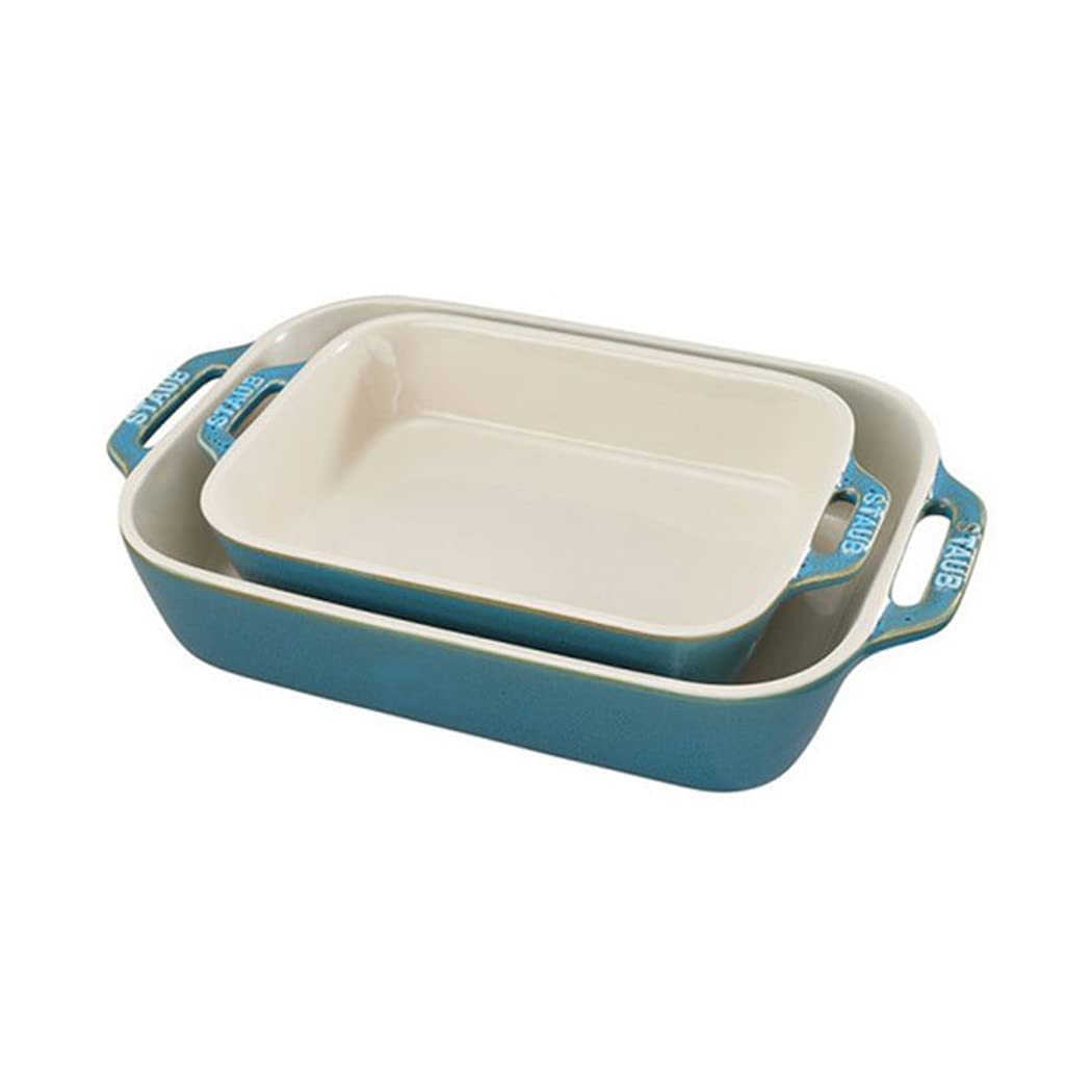 STAUB Ceramique Auflaufform-Set, Ofenform, rechteckig, Antik-Türkis, Keramik, 2-tlg (20 x 16 cm & 27