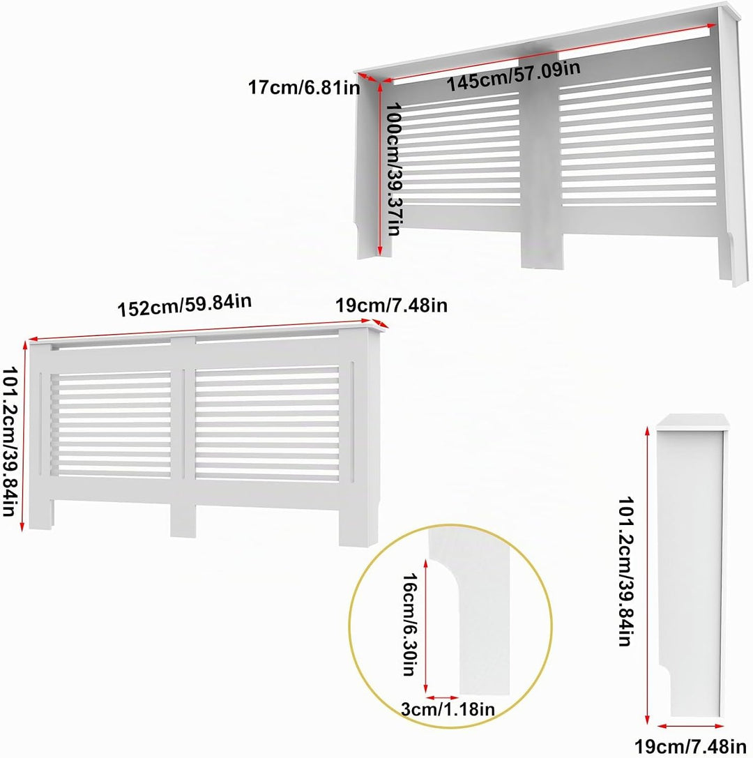 FATIVO Heizkörperverkleidung Hohe Heizkörperabdeckung Horizontal Holz 101×152×19 cm Weiss aus MDF la