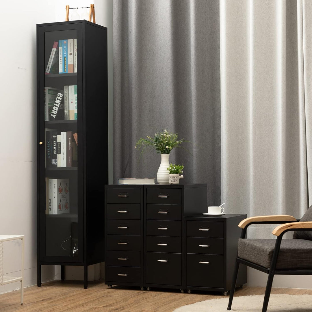 HollyHOME Mobiler Aktenschrank mit 5 Schubladen, rollender Akten-Organizer, Metall-Aufbewahrungsschr