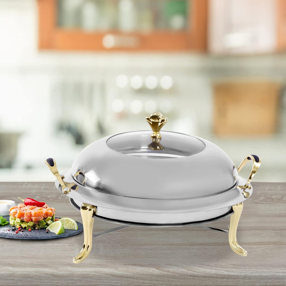 Chafing Dish Rund Speisewärmer mit Deckel, Edelstahl Wärmebehälter Warmhaltebehälter für Buffets, Fa